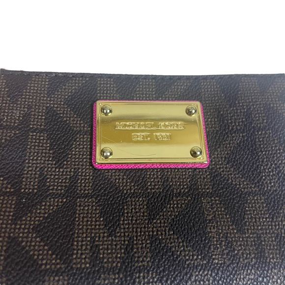Michael Kors Jet Set Signature Monogram Small Wristlet Wallet Brown Gold Magenta - Picture 3 of 10